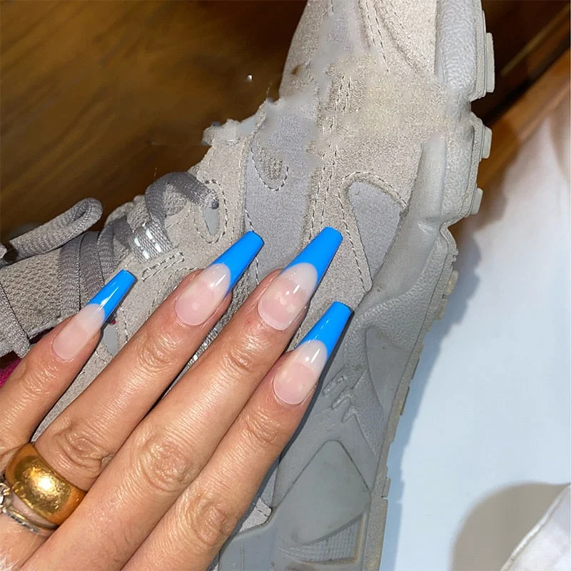 24pcs Fake long fingernail Ballet Nude color transparent Pink cloud Manicure patch press on nails with designs for girls sticker-Nail Inspo