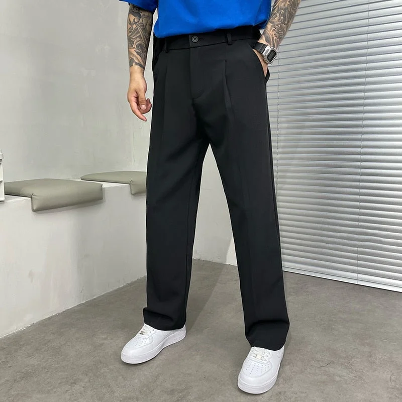 Inongge Summer 5 Color Suit Pants Men Fashion Society Mens Dress Pants Korean Loose Straight Ice Silk Pants Mens Formal Trousers M-4XL