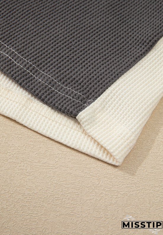 Waffle-Knit Two-Tone Long Sleeve Hoodie