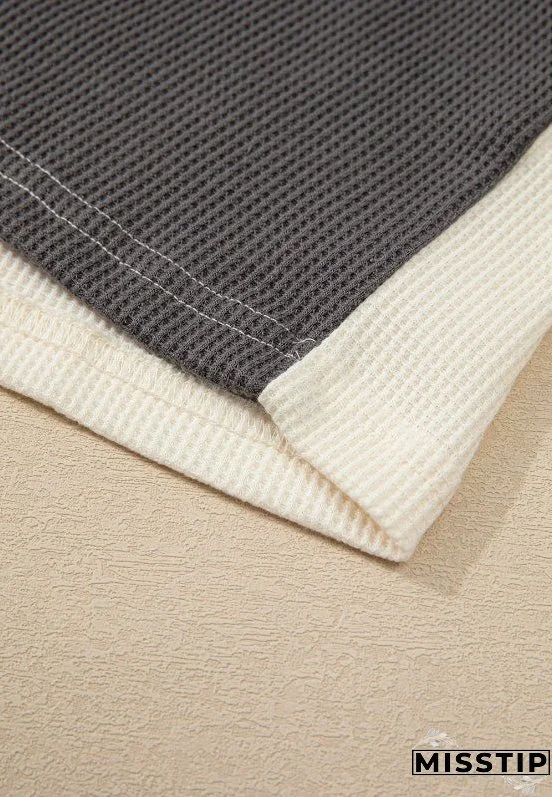 Waffle-Knit Two-Tone Long Sleeve Hoodie