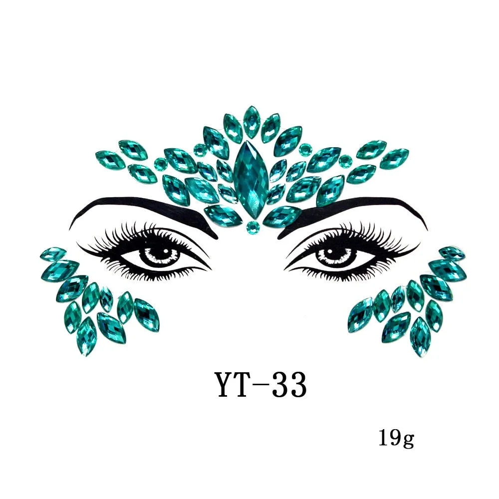 Sexy Style Rhinestone Acrylic Self-adhesive Jewelry Face Creative Tattoo Body Art Jewelry Masquerade Eyes Beauty Makeup Sticker