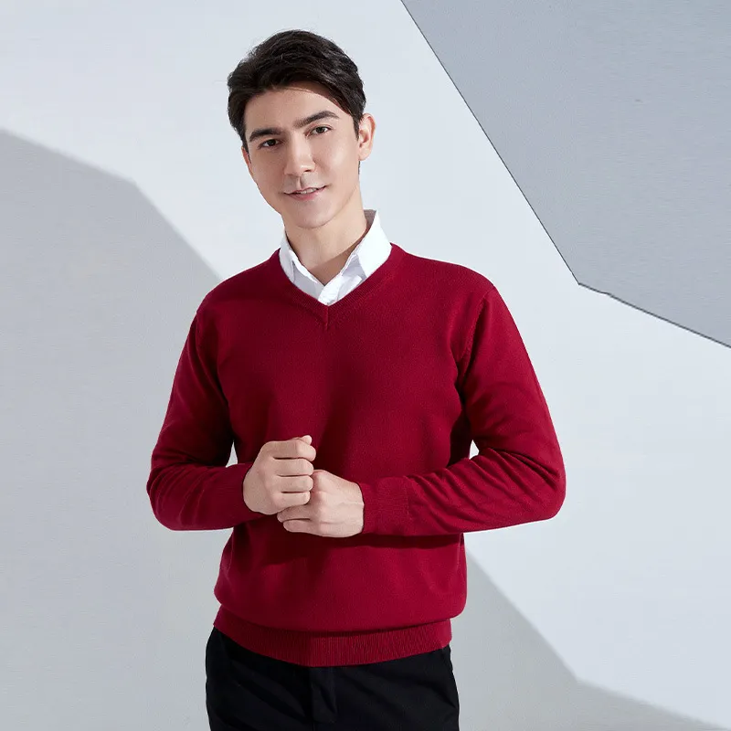 Churchf Churchf And Winter New Men's V Collar Loose Large Size Gentleman Sleeve Long Sleeve Sweater Middle-Aged Knit Chicken Heart Collar Bottom Shirt
