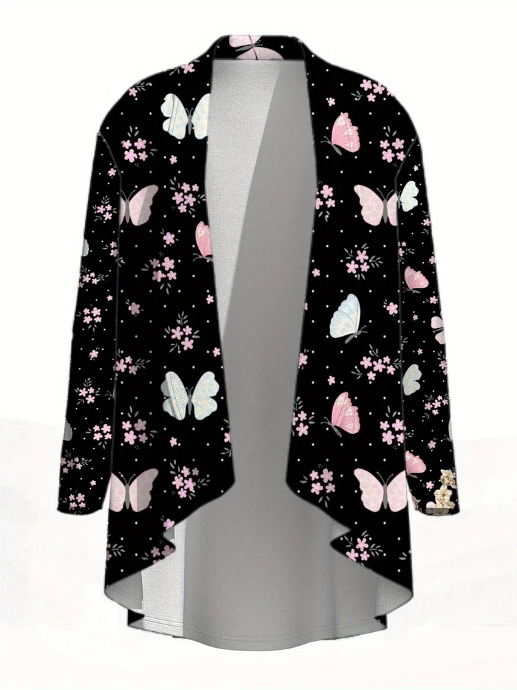 Women's Floral Print Lightweight Stretch Fabric Blazer - Versatile Casual & Formal Jacket With Geometric Pattern, Black & Pink Flowers, Regular Fit For All Seasons, Floral Print Blazer, Allseason Jacket, Elegant Casualwear, Sleek Design