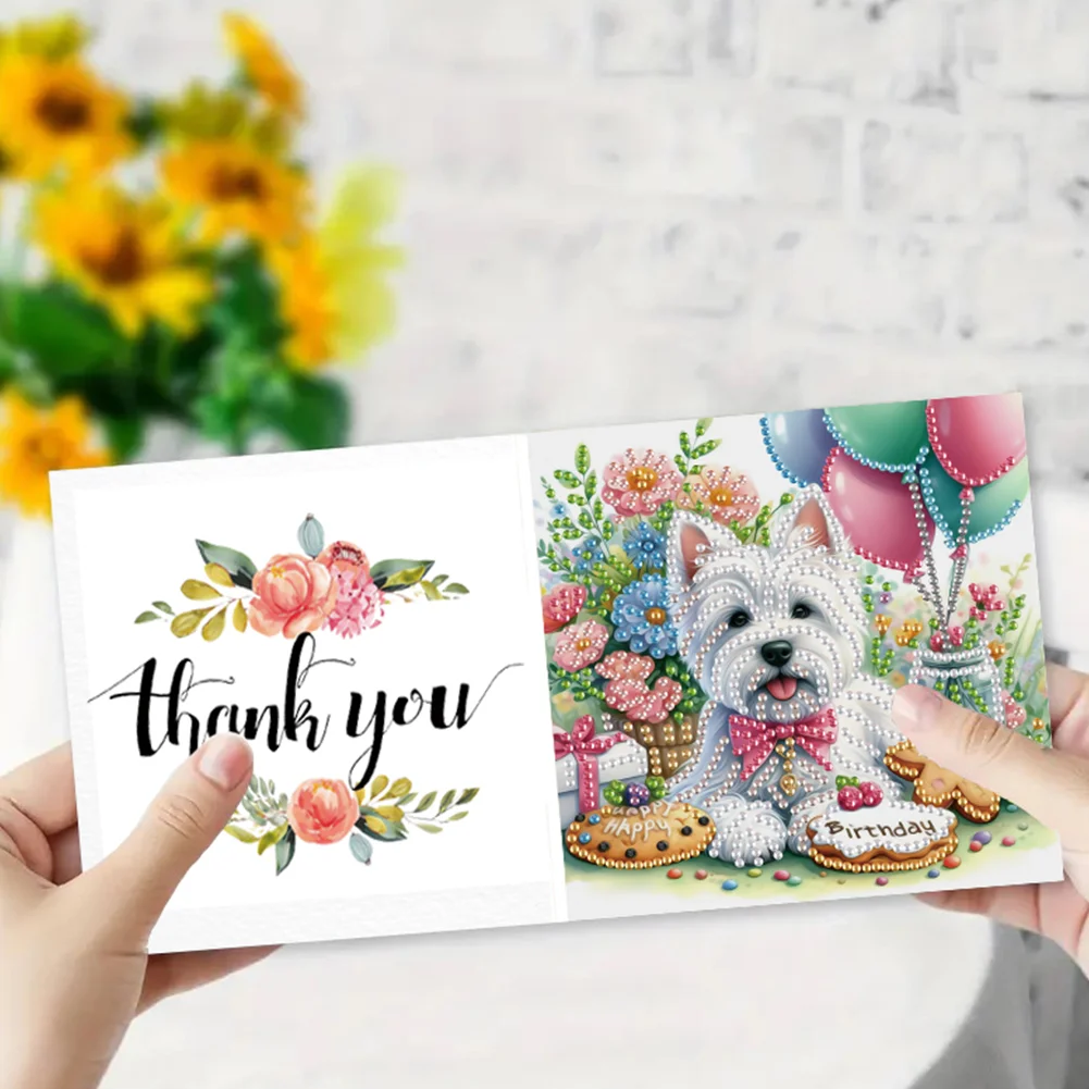 6Pcs 5D DIY Cat Dog Diamond Painting Greeting Card Craft for Friend Family Lover