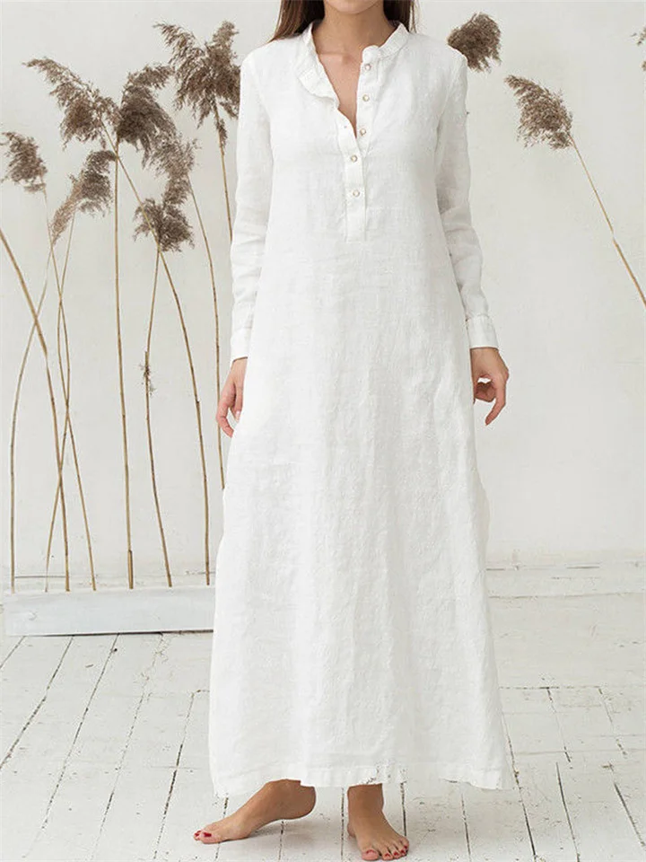 Casual Loose Retro Stand Collar Sexy Dress Long Sleeve Shirt Dress | EGEMISS