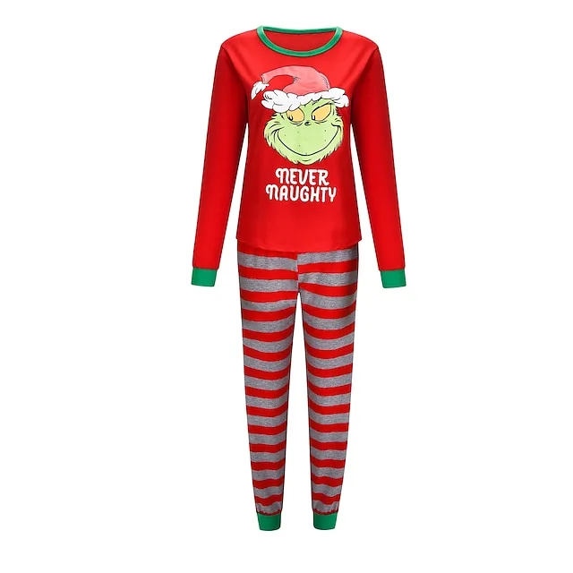 Christmas Matching Pajamas Grinch Print Daily Red Long Sleeve Set
