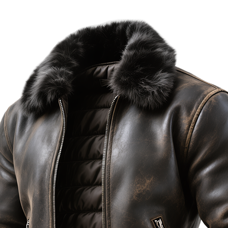 Men's Outdoor Cycling Vintage Brown Leather Jacket With Fur Collar