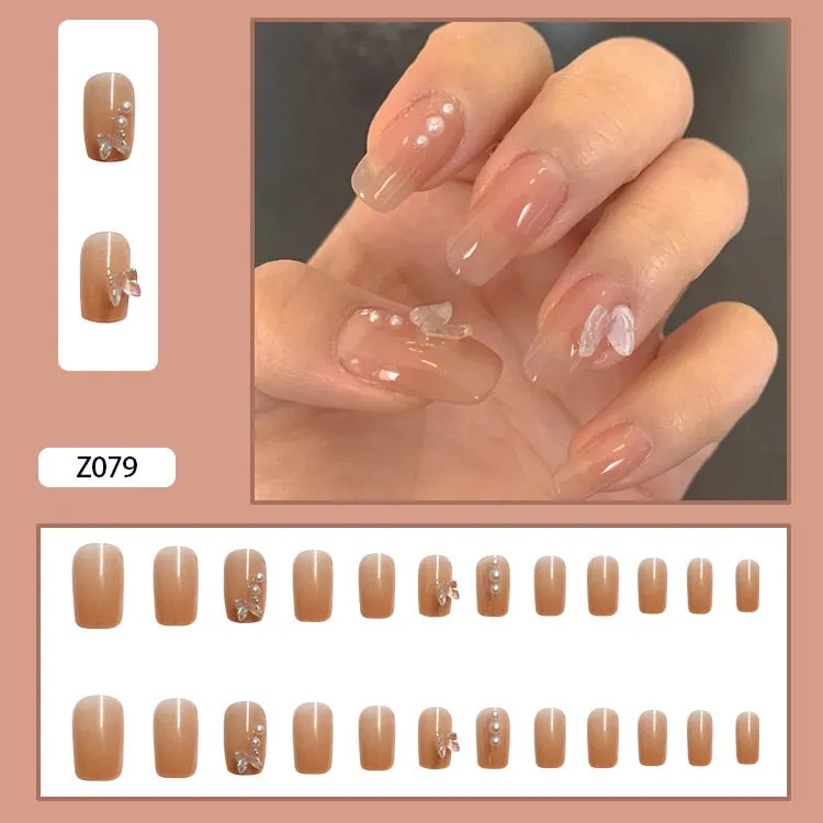 24pcs Butterfly decorated false nails Removable Long Paragraph Fashion Manicure press on nail tips full cover acrylic for girls-Nail Inspo