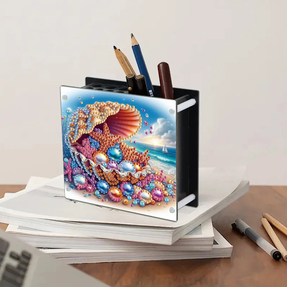 DIY Acrylic Seaside Special Shape Diamond Painting Pen Holder for Home Study