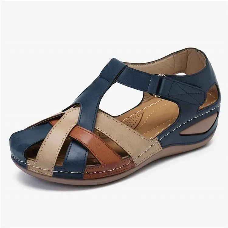 Breakj Breakj Head Sandals Women's 2025 Summer Retro Round-Headed Slope With Magic Stick Lady Roman Shoes