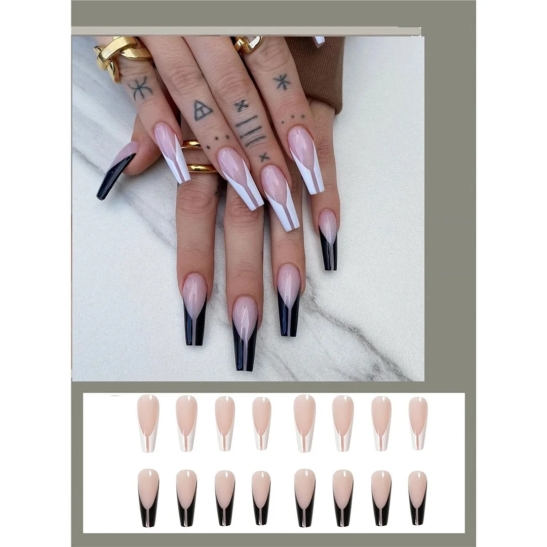 New Artificial Long Coffin Fake Nails Ballerina Manicure Tool Chinese Taiji False Nail Detachable Full Cover Nail Art Accessorie-Nail Inspo