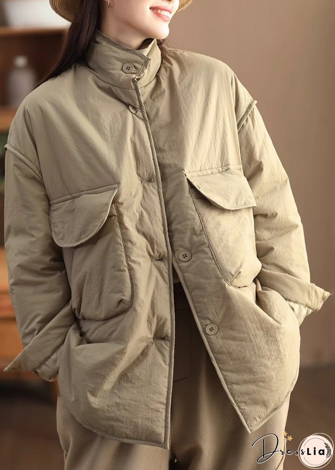 Stylish Loose Mulberry Stand Collar Pockets Fine Cotton Filled Jacket Winter