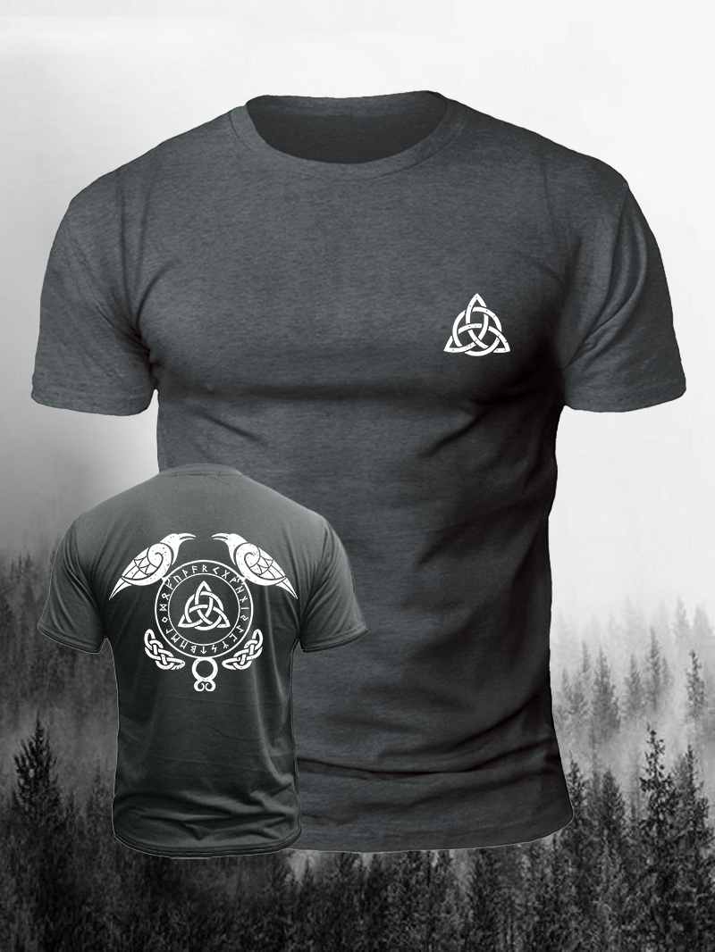 Men's Crow Rune Logo Print Casual Short Sleeve T-shirt