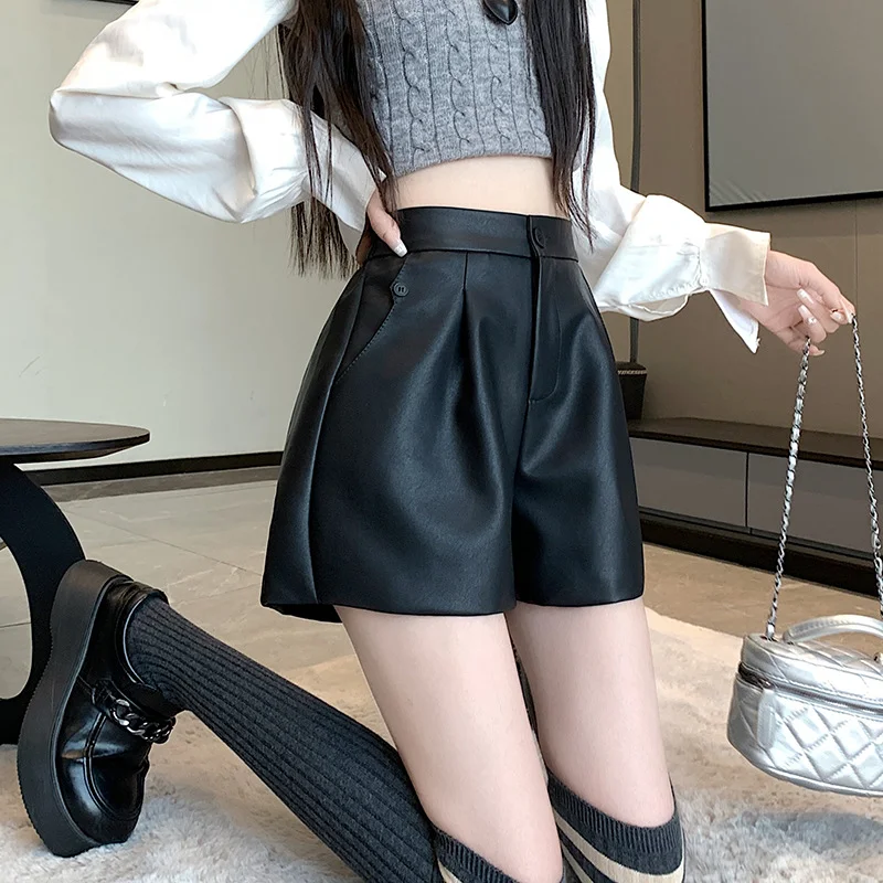 Toloer Korean Version Of High Waist Wash Water Leather Pants Wide Leg Shorts Women's Spring 2025 New Loose Show Thin And Versatile Casual Pants-Outfit Ideas