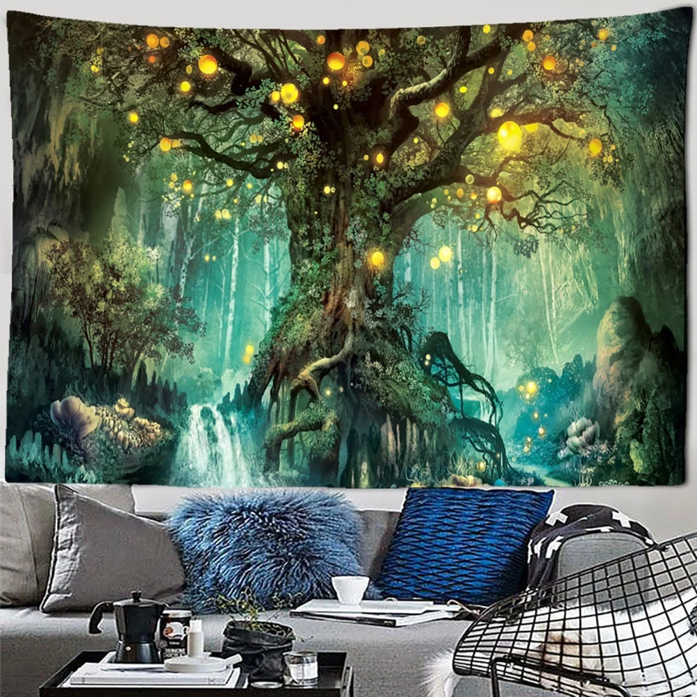 Ancient Trees Tapestry Natural Forest Printed Wall Tapestry Hippie Wall Hanging Bohemian Wall Tapestries Mandala Wall Art Decor