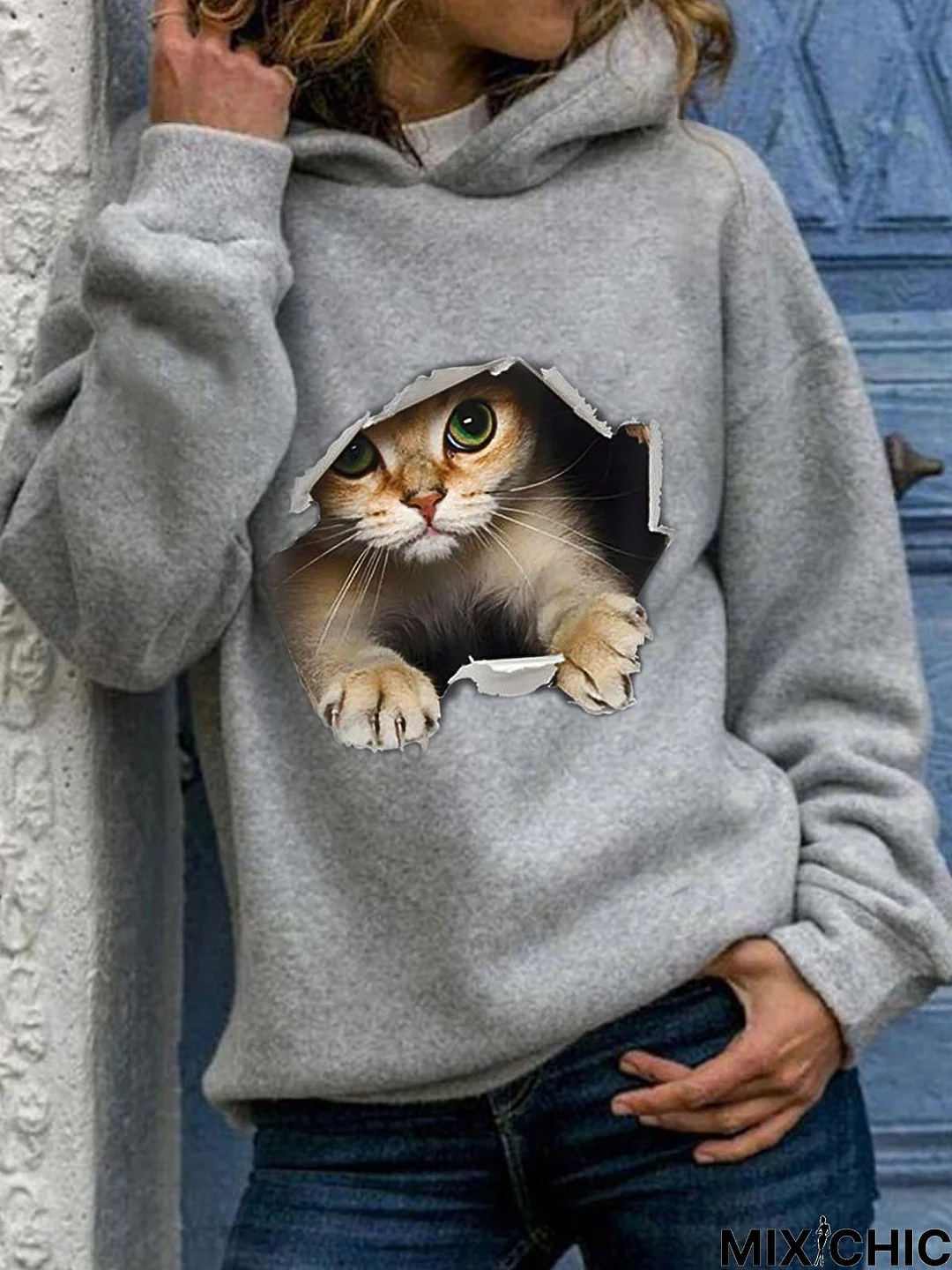 Hoodie Cat Printed Casual Plush Sweatshirt