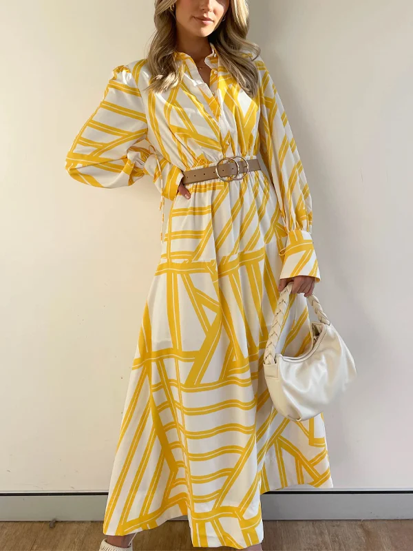 Shirt stripe print maxi dress