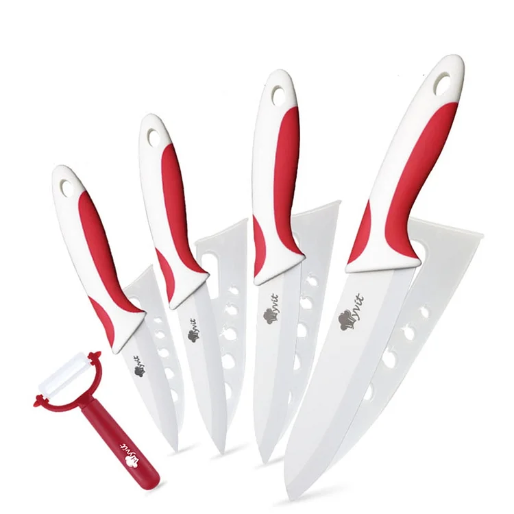 Myvit Ceramic Knives with Sheaths Covers 6" Kitchen Chef Knife 3" 4" 5" Paring Knife Slicer with Peeler Multicolor Soft-Grip Handle