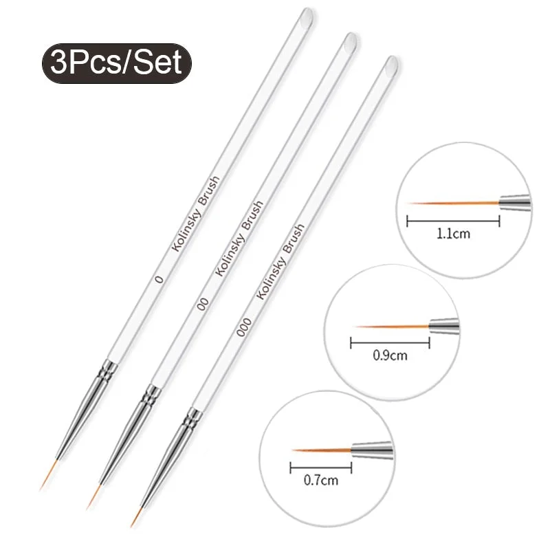3Pcs Acrylic French Stripe Nail Art Liner Brush Set 3D Tips Manicure Ultra-thin Line Drawing Pen UV Gel Brushes Painting Tools-Nail Inspo