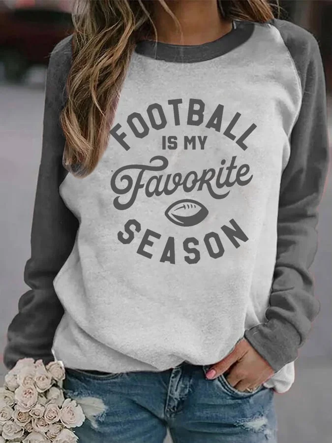 Football is My Favorite Season Print Crew Neck Sweatshirt