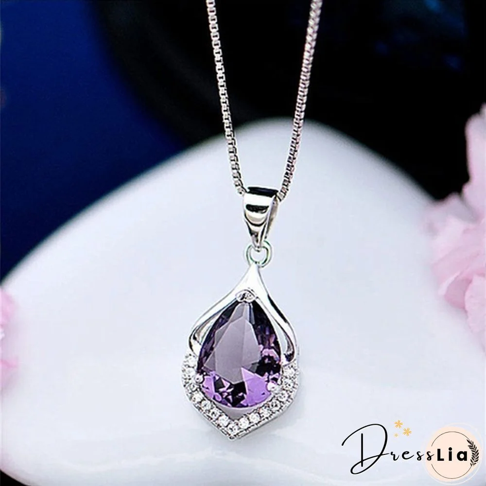 Fashionable and Noble 925 Pure Silver Diamond Lady Necklace Long Pendant Elegant Natural Amethyst Clavicle Chain