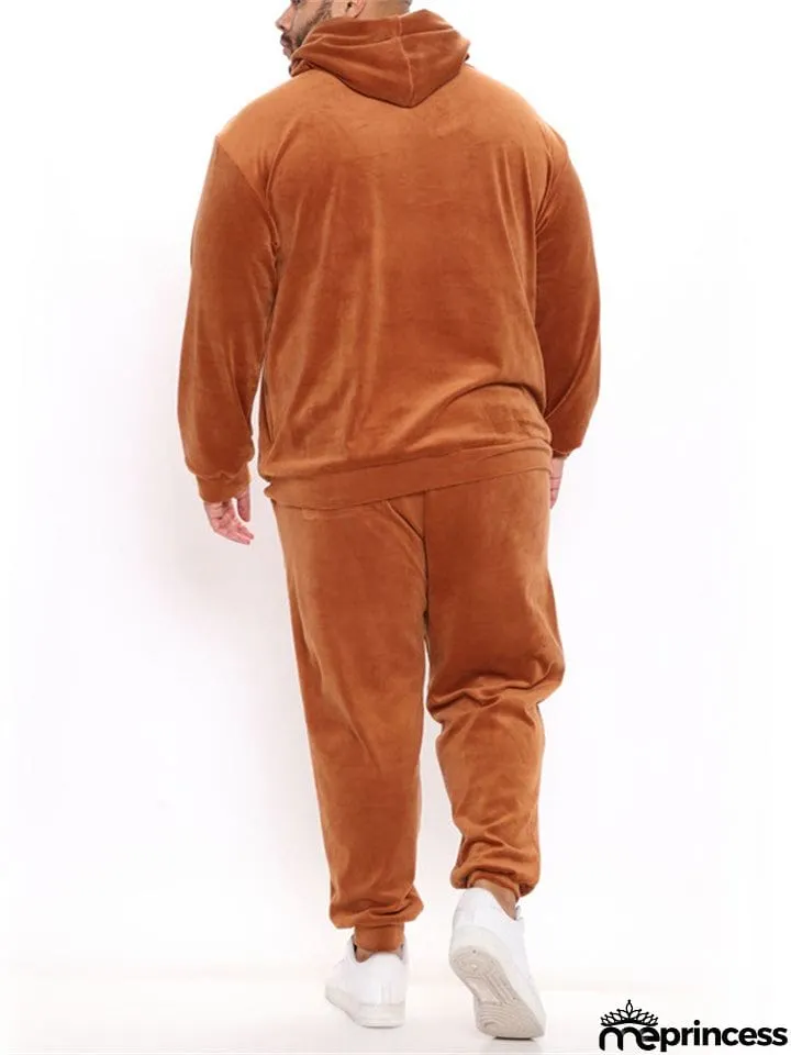 Sporty 2-Piece Pullover Hooded Oversized Sweatshirt Male Velvet Sets