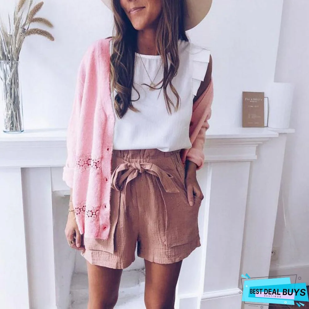 Women Buttoned Paneled V-Neck Casual Sweaters