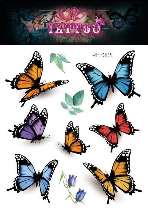 24 Kinds 3D Butterfly Tattoo Flowers Watercolor Temporary Body Art Sticker Disposable Make Up Concealer tatouage temporaire