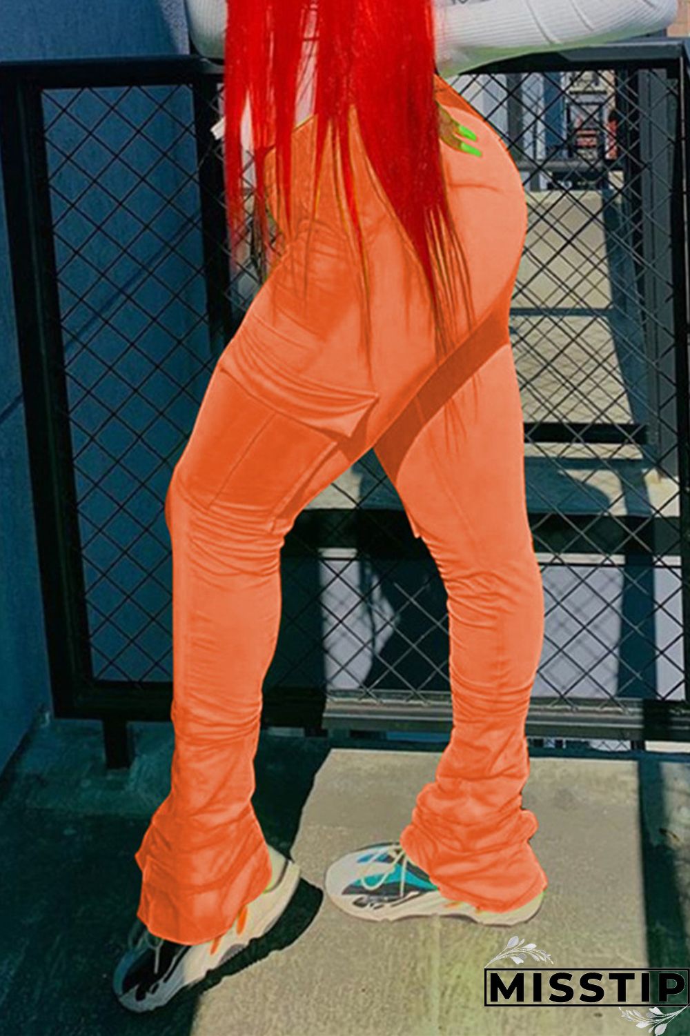 Orange Fashion Casual Pleated Sports Trousers