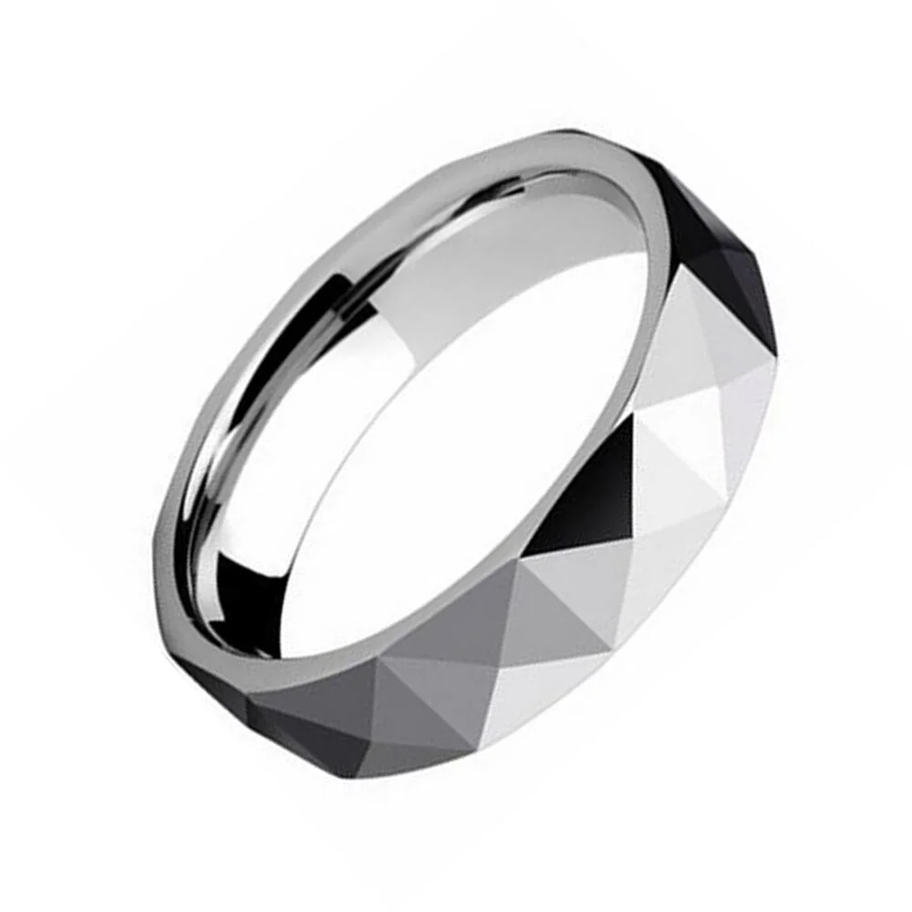 4MM 5MM 6MM 8MM Silver Multi Faceted Couples Tungsten Carbide Polished Wedding Bands