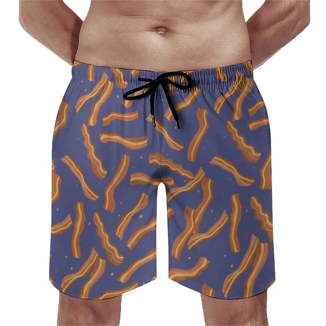 Bacon And Bits Eggs Background Men's Swim Trunks Summer Board Shorts Quick Dry Beach Short with Pockets