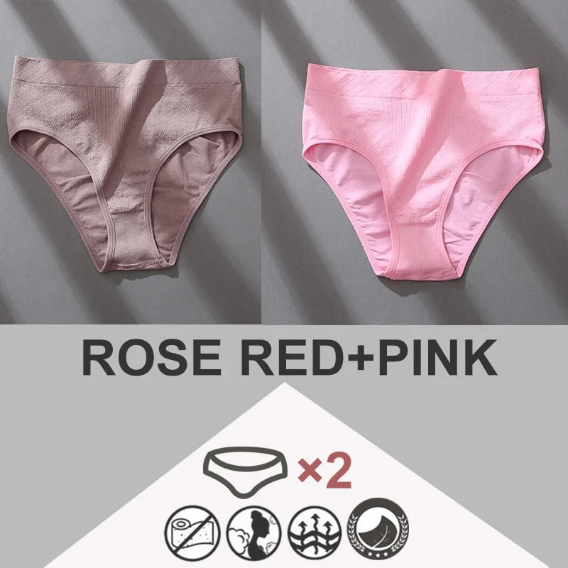 FINETOO 2PCS/Set Women Panties Bodyshaper M-2XL Women's Underwear Lingerie 8 Solid Colors Sexy Female Undepant High Waist Briefs