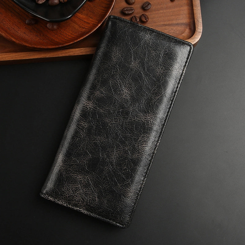 Men's Solid Color Pu Leather Flip Cover Long Wallets