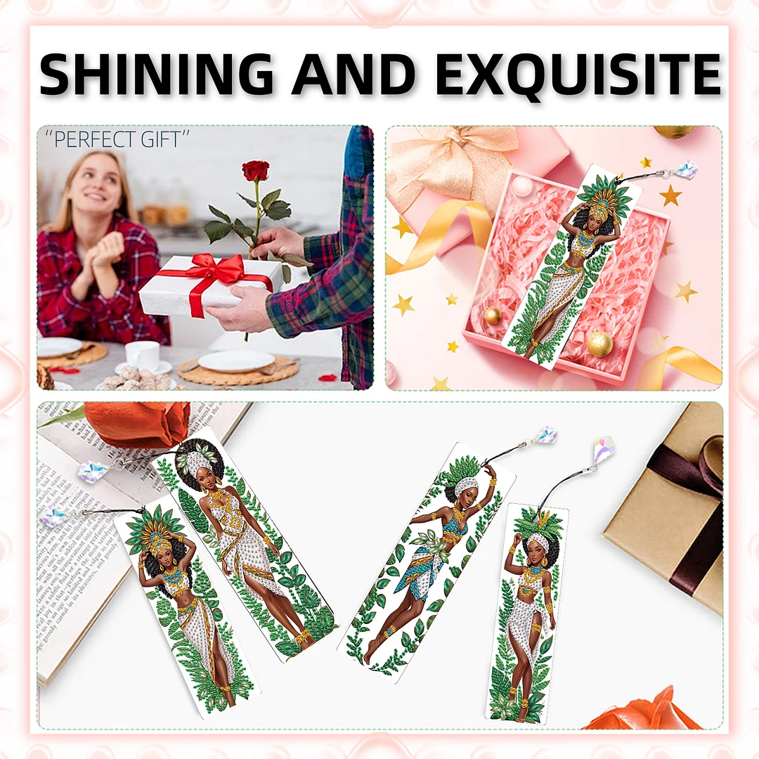 4Pcs Exotic Black Beauty DIY Diamond Bookmark Art Projects Irregular Shaped Diamonds Diamond Painting Art Bookmarks with Crystal Pendants for DIY Making Beginners Adult Art Craft Supplies