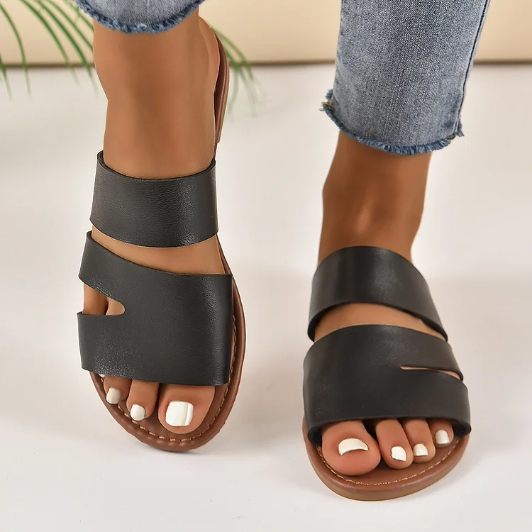 Hollow Retro One-Line Flat Sandals