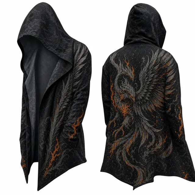 Techwear Japanese Sakura Crane Hooded Cloak Jacket