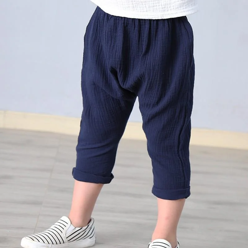 Kids Pants Boy Girl Summer Solid Color Linen Pleated Trousers Children Ankle-length Pants for Baby Boys Pants Casual Harem Pants
