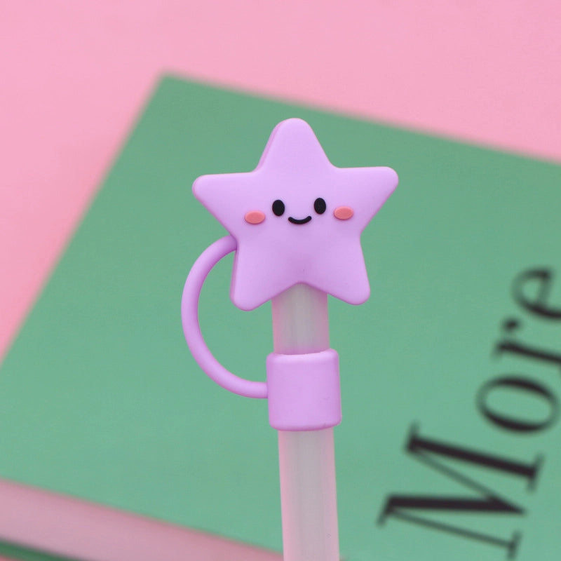 5 Pieces Silicone Straw Cap Flower Cartoon Baiyun Cup Straw Protective Cover Dust Plug 10mm