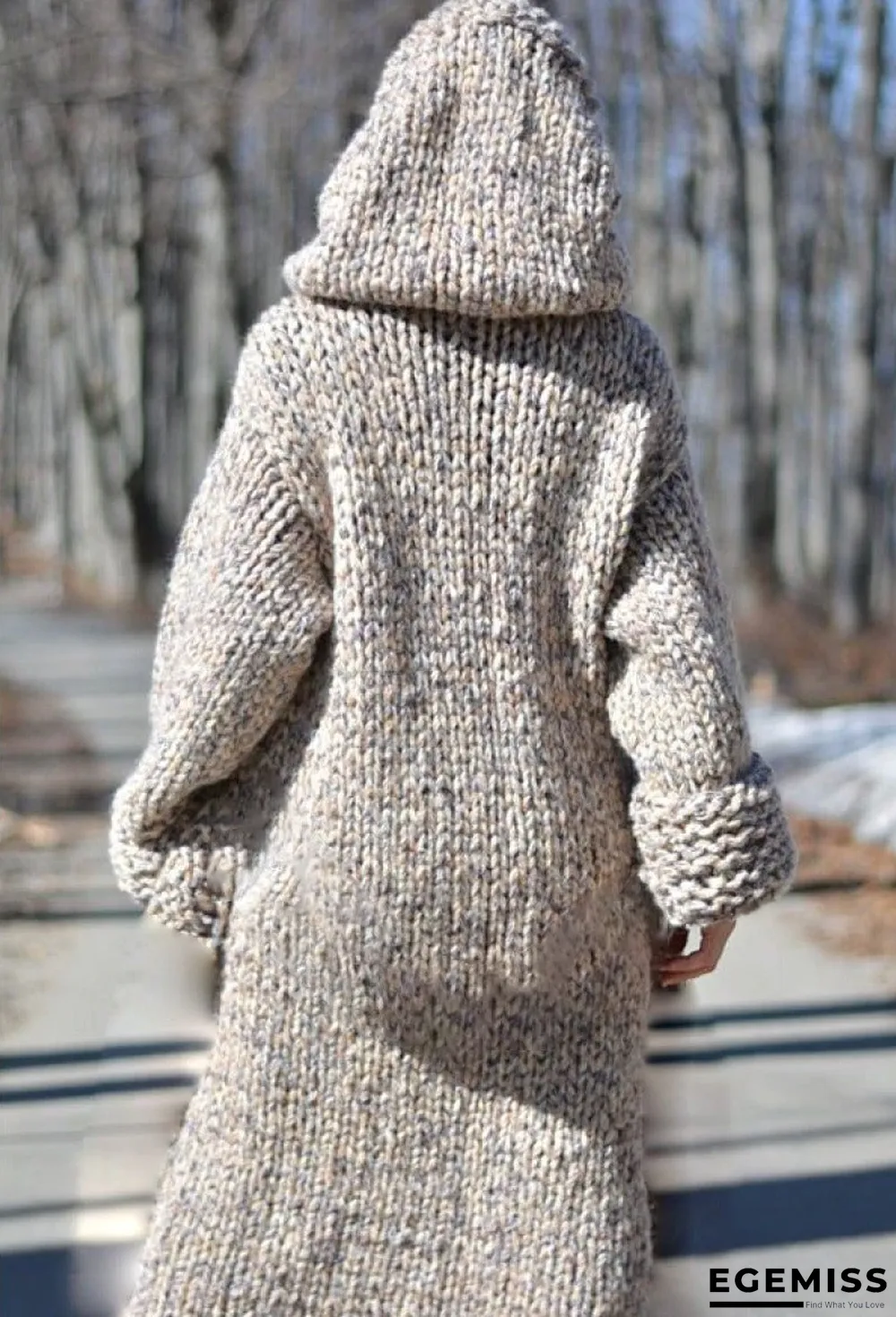 Chunky Knit Long Hooded Cardigan | EGEMISS