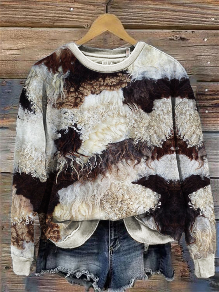  Sheep & Cowhide Patchwork Pattern Cozy Sweatshirt Westsshops