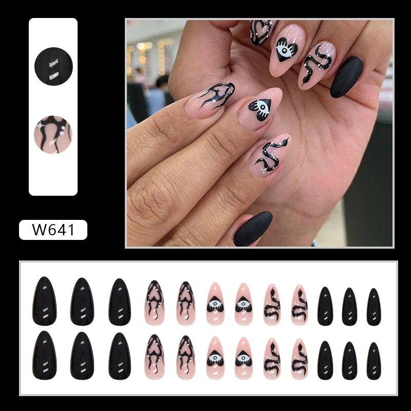 Churchf Churchf And White Mandarin Duck Nail Snake Grain Love Almond Nail Fashion Wear Nail Piece Halloween