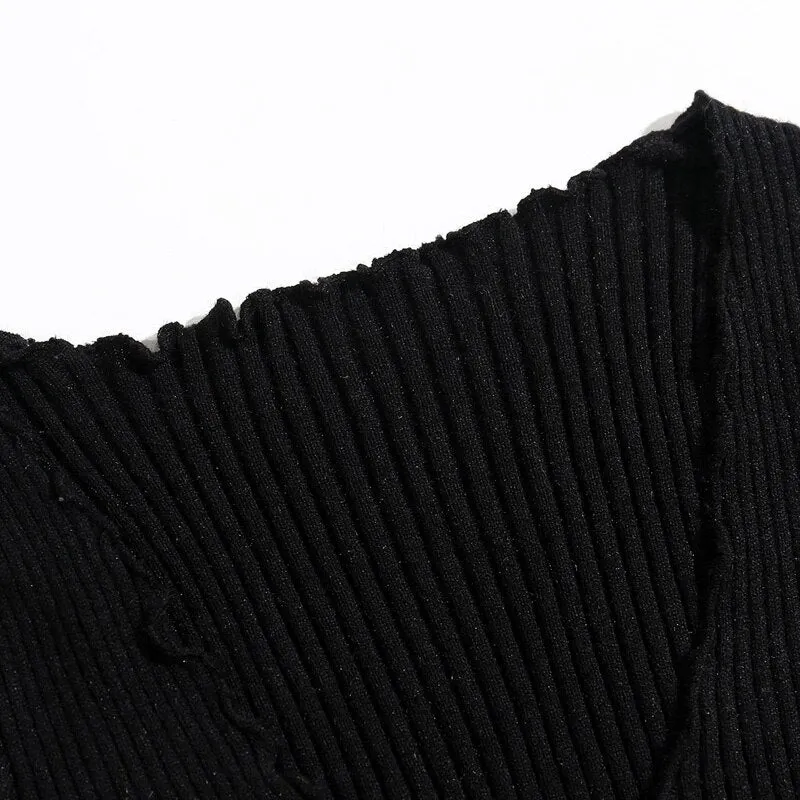 Spring and Autumn Women's Sweater Casual Solid Color V-neck Long Sleeve Short Slim Sweater