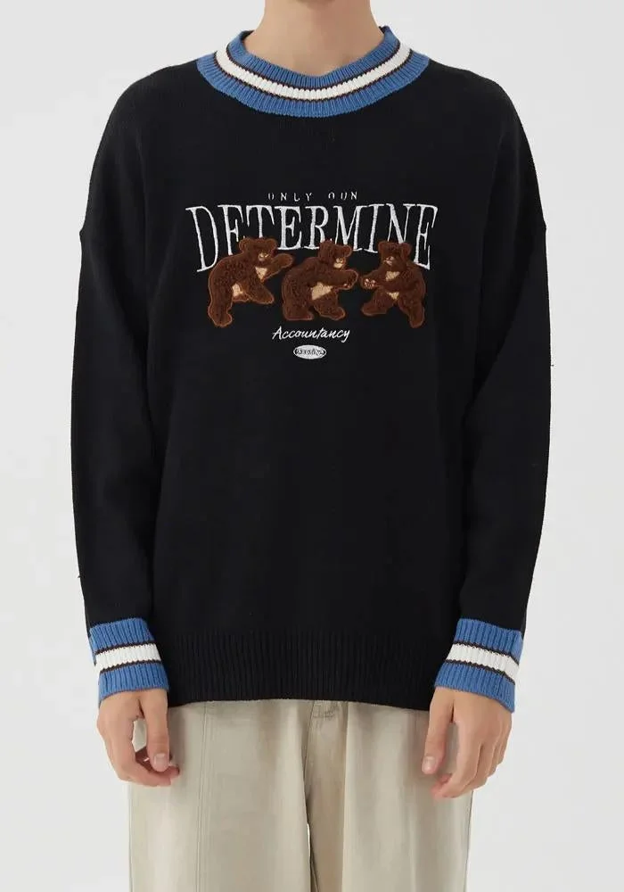 Brownm Teddy Embroidered Knitted Sweater