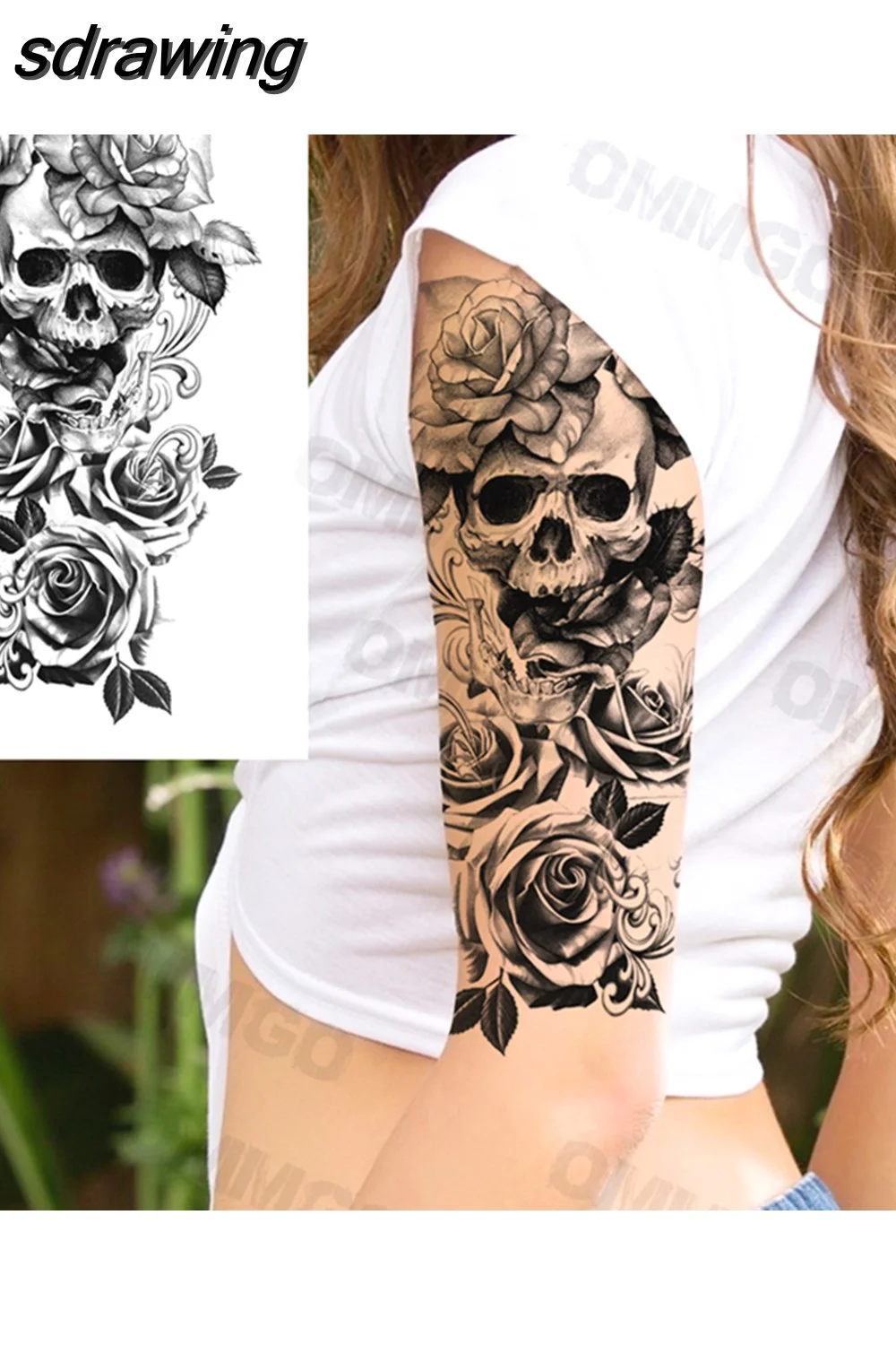 sdrawing Lion Rose Flower Temporary Tattoos For Women Adult Girl Compass Skull Fake Tattoo Arm Thigh Body Art Waterproof Tatoos