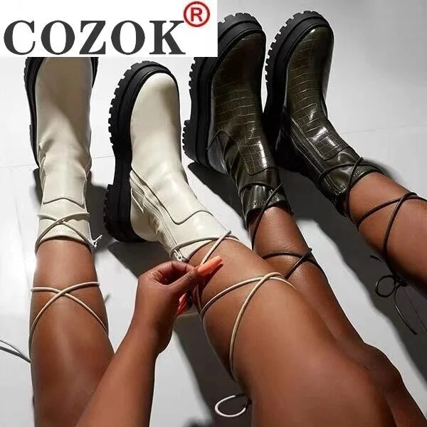 2021 New Winter Fashion Boots Women Platform Warm Shoes Mid-Calf Boots Ankle Boots Zipper Leather Boots Women Botas Mujer 109