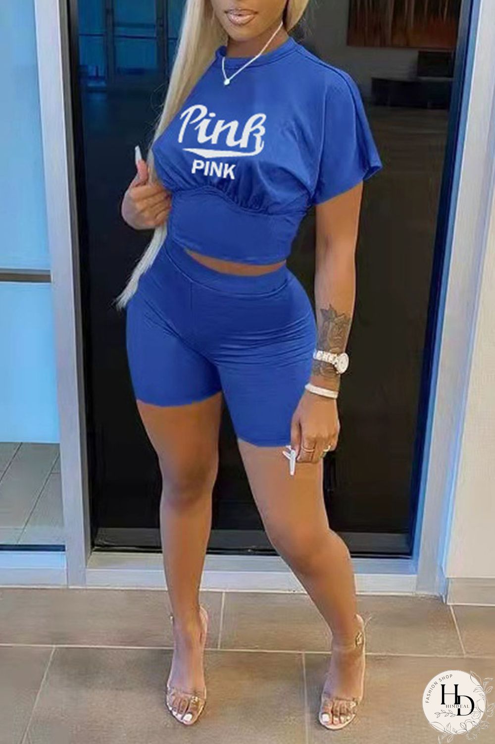 Burgundy Casual Print Patchwork O Neck Short Sleeve Two Pieces