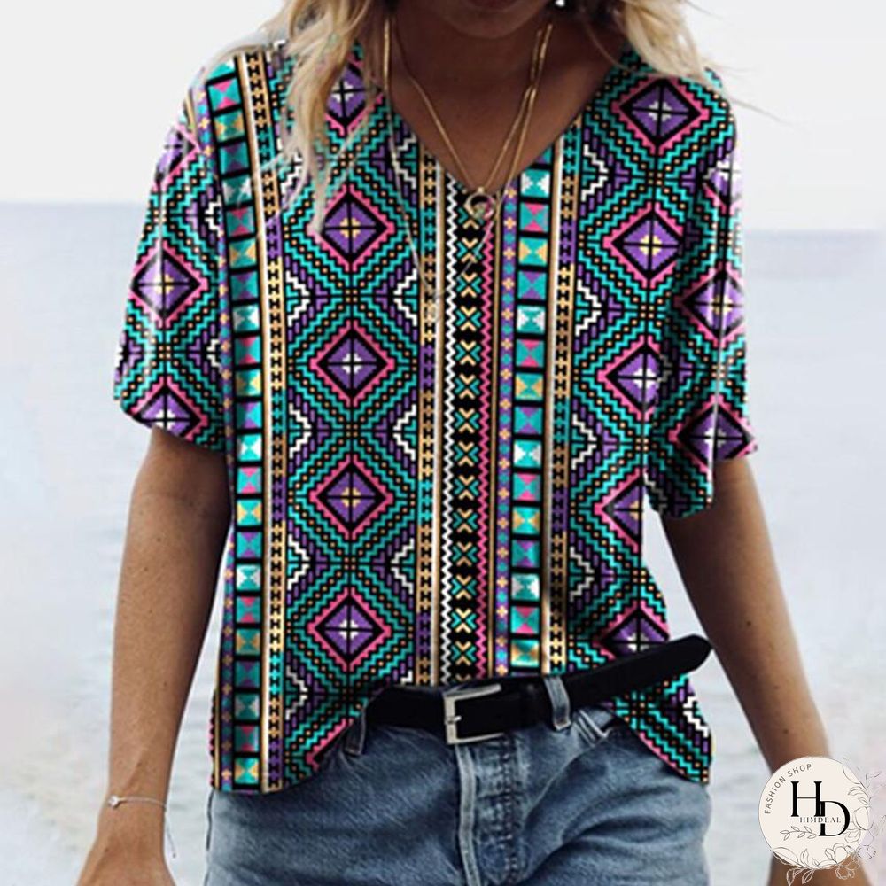 Retro Ethnic Style Short Sleeve  T-Shirt