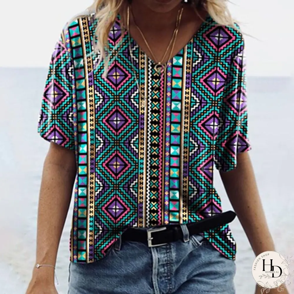 Retro Ethnic Style Short Sleeve  T-Shirt