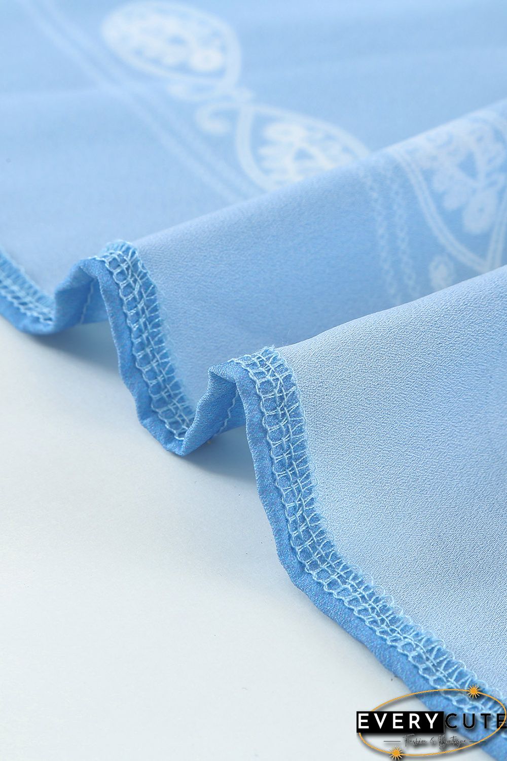 Sky Blue Retro Floral Pattern Kimono