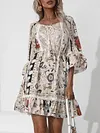 Half Sleeve Floral Print Split-Joint Empire A-Line Mini Dress